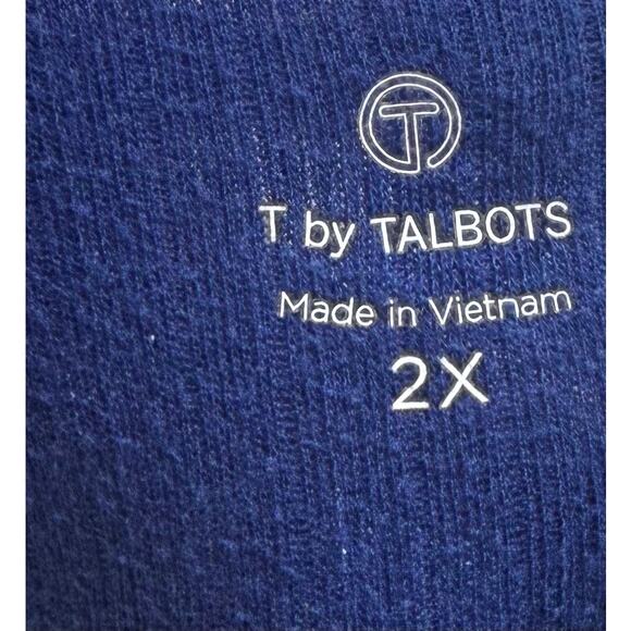 Talbots Womens Top Plus Size 2X Blue Ribbed Long Sleeve Tee Shirt Cotton Blend - Picture 4 of 6